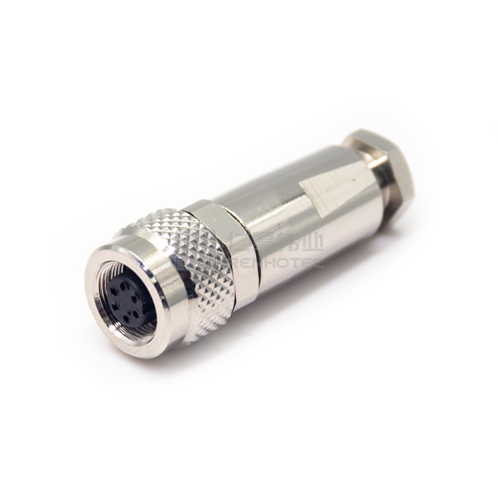 Circular Connectors M9 Female Straight Plug 6 Female Pin Screw Contacts ...