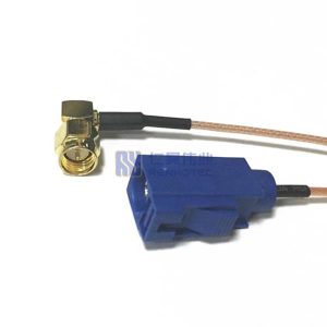 SMA Male Right Angle to Fakra Jack Blue RF Cable Assembly with 50 Ohm RG178 Coax