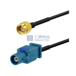 SMA Male to Fakra Plug Waterblue RF Cable Assembly with 100 Ohm RG174 Coax