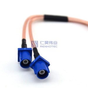 SMA Male to Dual Fakra Plug Blue RF Cable Assembly with 50 Ohm RG316 Coax