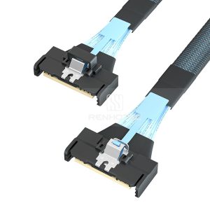 MCIO x8 cable with a MCIO x8 end, straight to straight connector configuration