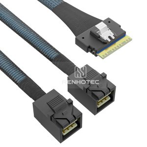 SlimSAS SFF-8654 8i cable with 2 Mini-SAS HD SFF-8643 branches