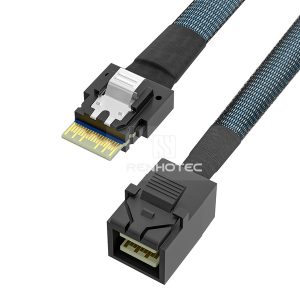 SlimSAS SFF-8654 4i cable with a Mini-SAS HD SFF-8643 end