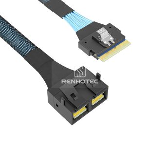 SlimSAS SFF-8654 8i cable with a Mini-SAS HD SFF-8643 8i end