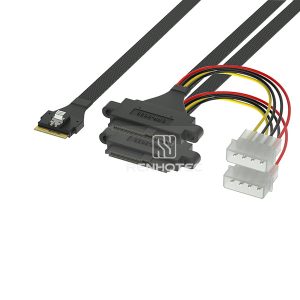 SlimSAS SFF-8654 8i cable with 2 U.2 SFF-8639 branches and 4-pin peripheral power connectors