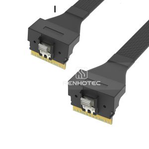 SlimSAS SFF-8654 8i cable with a SlimSAS SFF-8654 8i end, right angle to right angle connector configuration