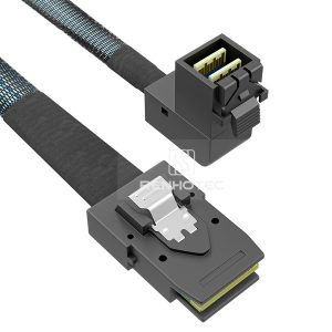 Mini-SAS HD SFF-8643 cable with a Mini-SAS SFF-8087 end, right angle connector configuration