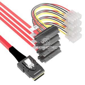 Mini-SAS SFF-8087 cable with 4 SAS SFF-8482 branches and power leads