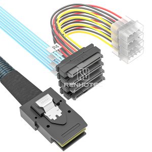 Mini-SAS SFF-8087 cable with 4 SAS SFF-8482 branches and power leads
