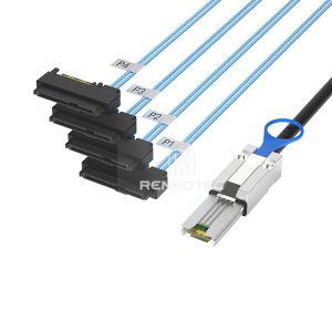 Mini-SAS SFF-8088 cable with 4 SAS SFF-8482 branches and power connections