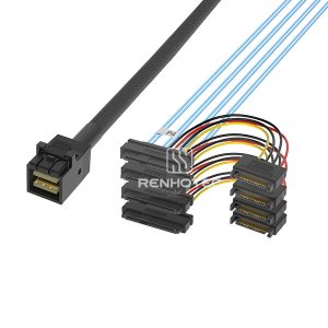 Mini-SAS HD SFF-8643 cable with 4 SAS SFF-8482 branches and power leads