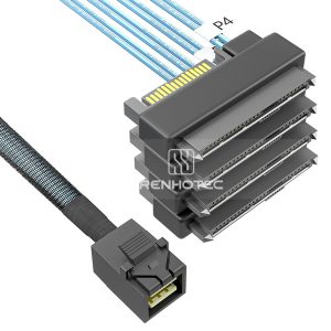 Mini-SAS HD SFF-8643 cable with 4 SAS SFF-8482 branches