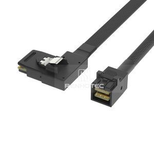 Mini-SAS HD SFF-8643 cable with a Mini-SAS SFF-8087 end, right bend connector configuration