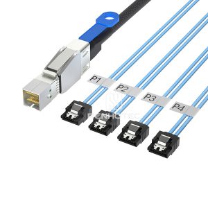 SFF-8644 Mini-SAS HD cable with four SATA 7-pin female connectors