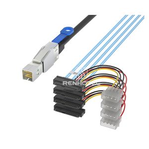 Mini-SAS HD SFF-8644 cable with 4 SAS SFF-8482 branches and power leads