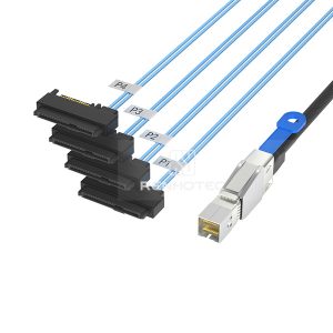 Mini-SAS HD SFF-8644 cable with 4 SAS SFF-8482 branches and 15-pin SATA power connectors
