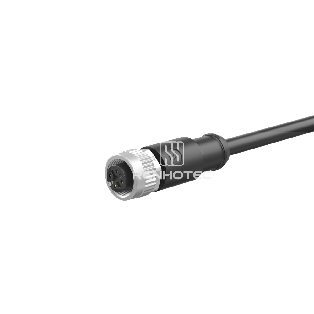Renhotec straight M12 female cable connector with threaded coupling and molded cable exit