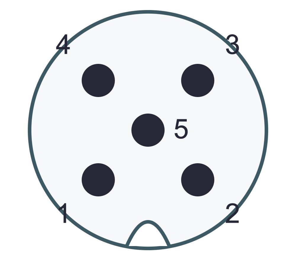 5-contact M12 A-coded male mating face with the key down and numbered contacts