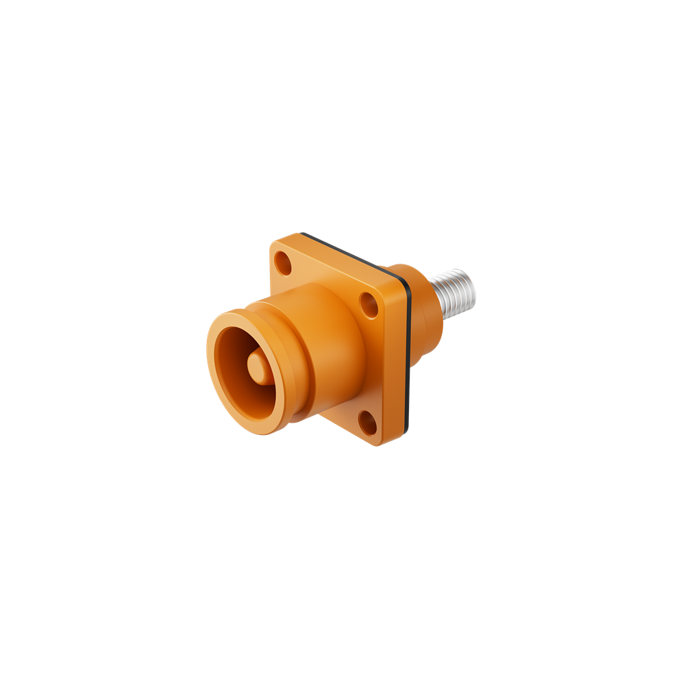 Renhotec RHT-S008-T02-OG orange energy storage receptacle with square mounting flange and rear threaded terminal