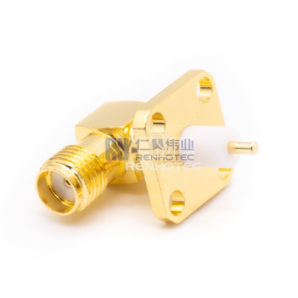 Coaxial Connector SMA Right Angle Jack Female Pin Panel Mount Two Flange 50 Ohm - RHT-612-0013