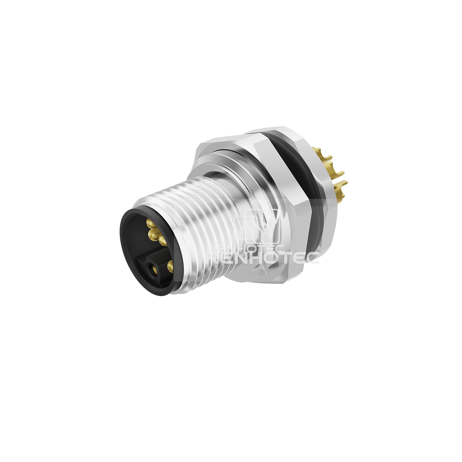 M12 Power Receptacle L-Code 4 Pin Male Straight - Front Fastened, Solder Cup - RHT-634-3304-L-04