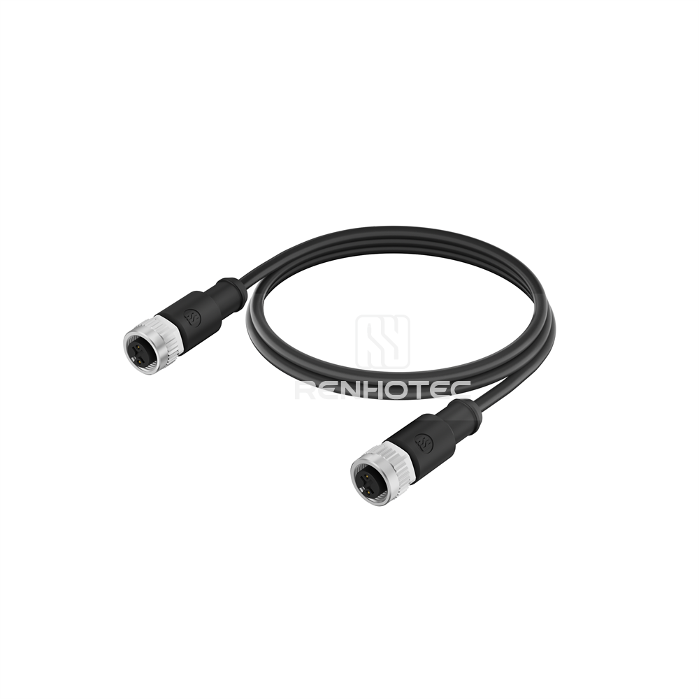 M12 Extension Cable A-Code 2 Pin Female to Female Straight - Unshielded, PUR Jacket - RHT-M12017-02-R-XXX