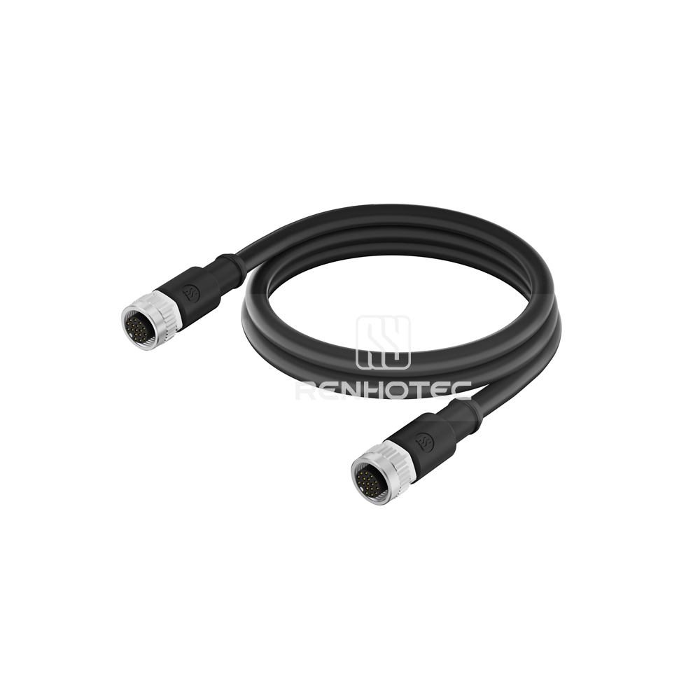 M12 Extension Cable A-Code 17 Pin Female to Female Straight - Unshielded, PUR Jacket - RHT-M12017-17-R-XXX