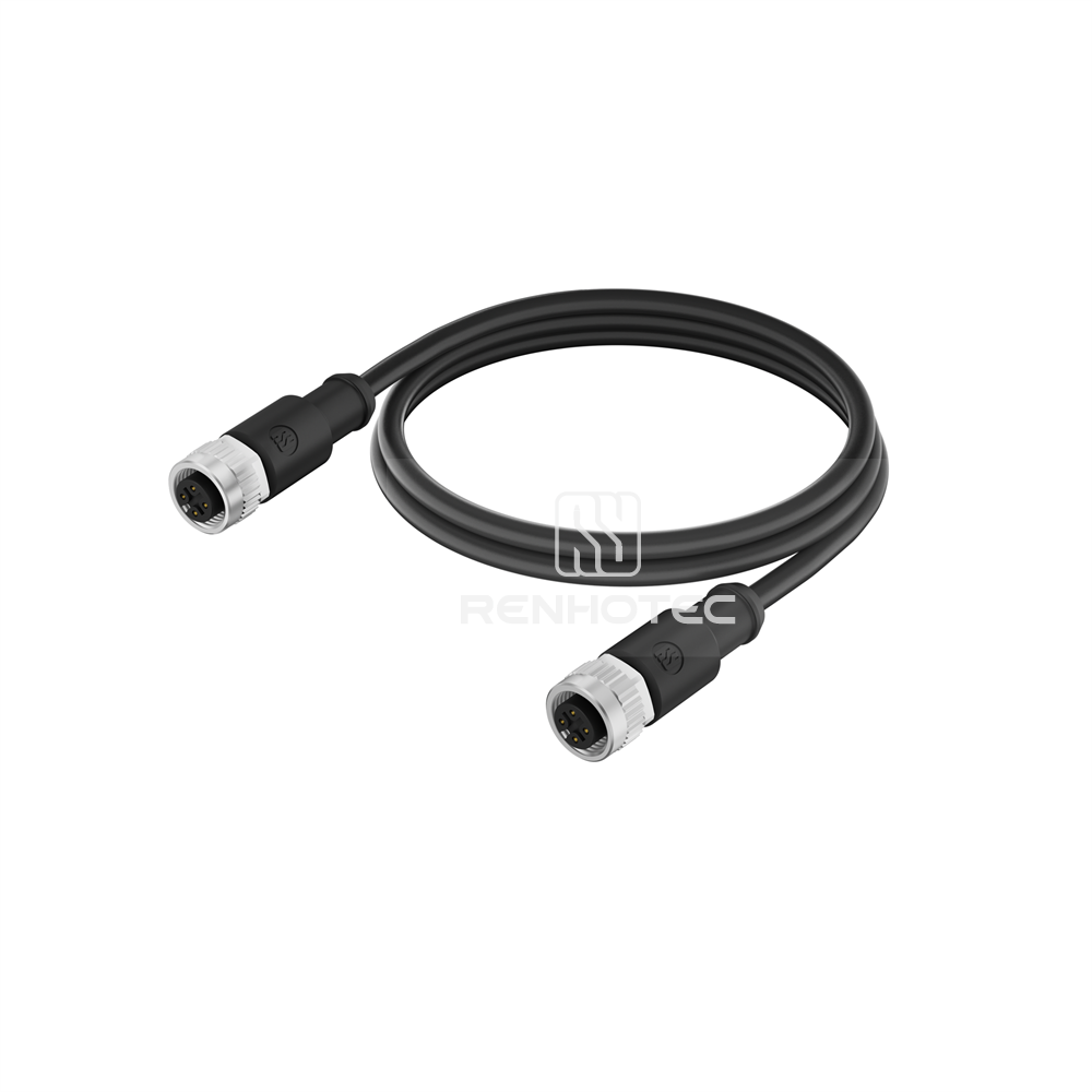 M12 Extension Cable A-Code 4 Pin Female to Female Straight - Shielded, PUR Jacket - RHT-M12018-04-R-XXX
