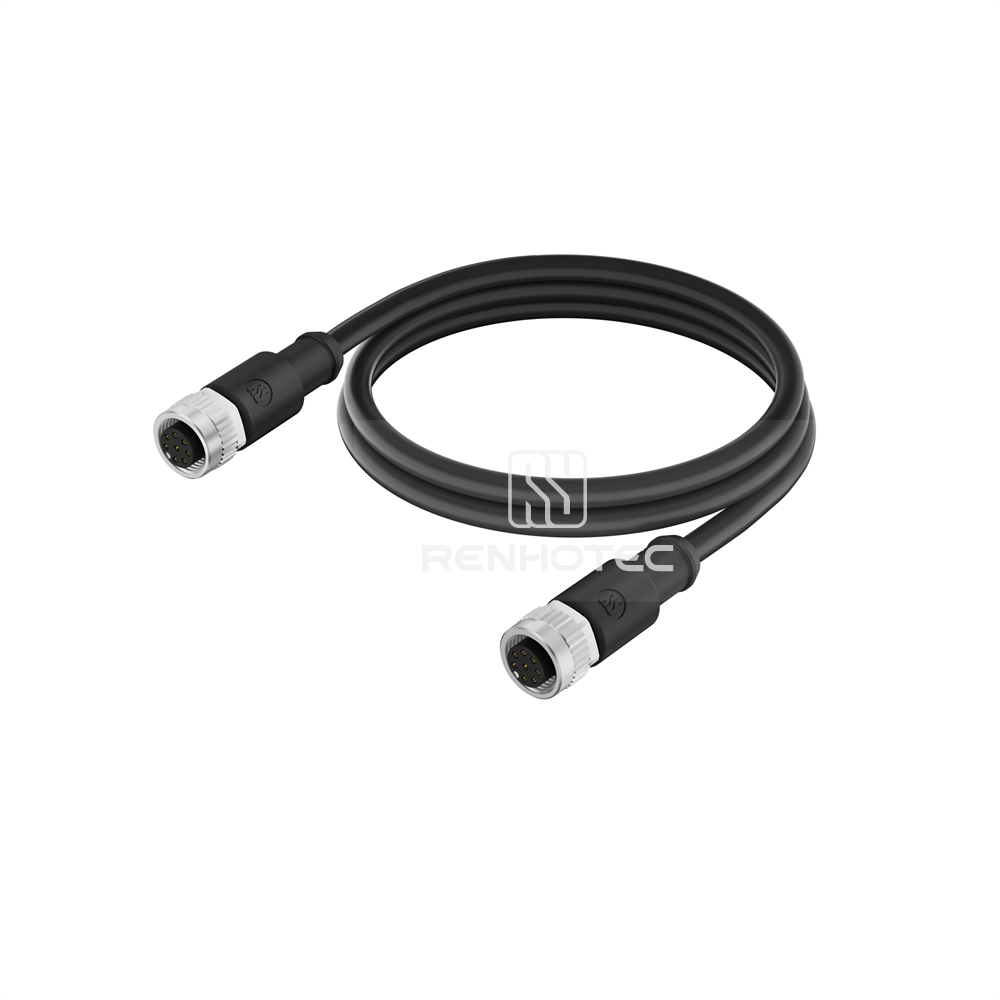 M12 Extension Cable A-Code 8 Pin Female to Female Straight - Shielded, PUR Jacket - RHT-M12018-08-R-XXX