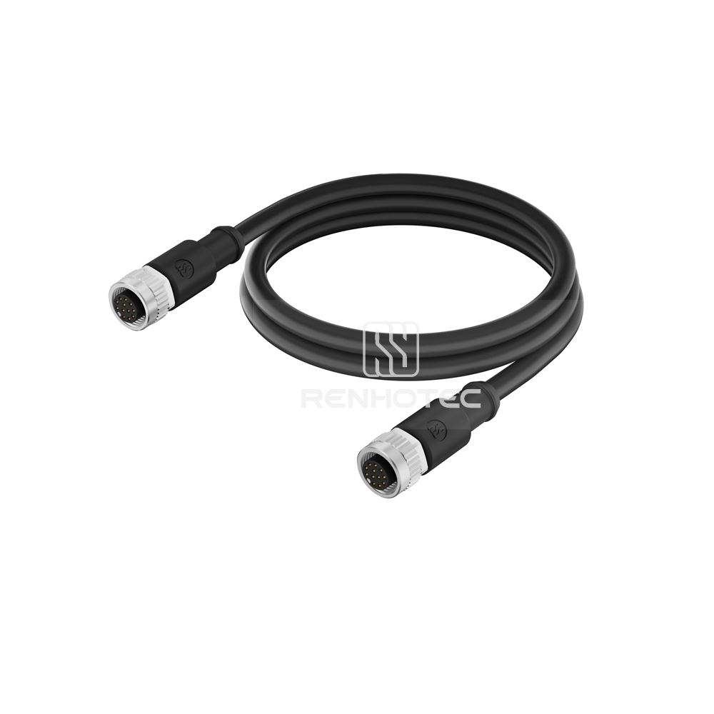 M12 Extension Cable A-Code 12 Pin Female to Female Straight - Shielded, PUR Jacket - RHT-M12018-12-R-XXX