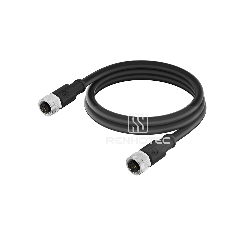 M12 Extension Cable A-Code 17 Pin Female to Female Straight - Shielded, PUR Jacket - RHT-M12018-17-R-XXX