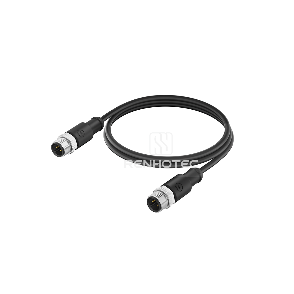 M12 Extension Cable A-Code 2 Pin Male to Male Straight - Unshielded, PVC Jacket - RHT-M12019-02-C-XXX
